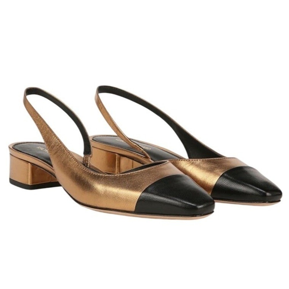 NIB Veronica Beard Cecile Half d'Orsay‎ Slingback Pump 8.5 Gold Black Leather